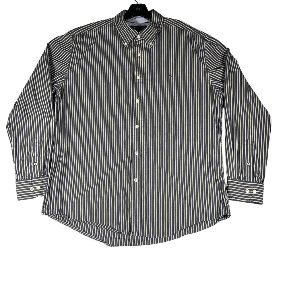 Tommy Hilfiger Mens XL Blue White Striped Button Down Shirt Long Sleeve